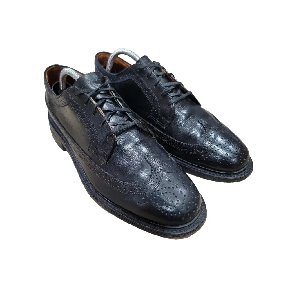 Spiegel VTG Mens 9.5 D Black Leather Wingtip‎ Oxford Shoes Custom Grade Brogue
